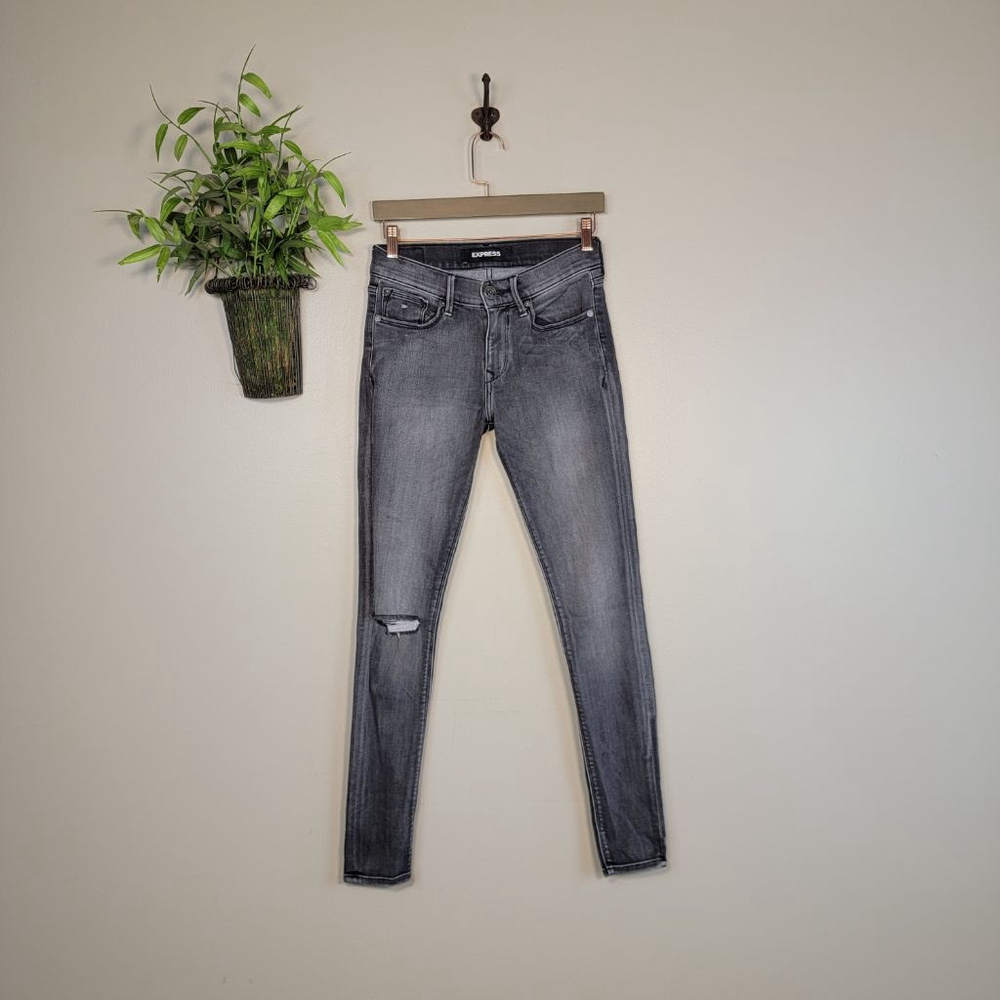 Express Legging Mid Rise Distressed Skinny Faded Black Stretch 0 Jeans